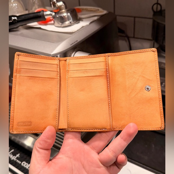 Coach Vintage Trifold Wallet Signature Canvas Vachetta Leather - Picture 5 of 9